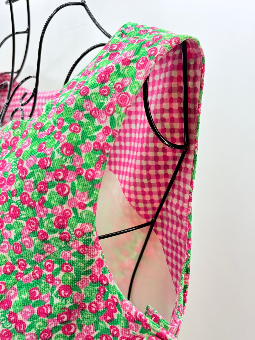 Vintage Lilly Pulitzer Pink Green Ditsy Rose Preppy Retro Crop Top Size Medium - Picture 8 of 11